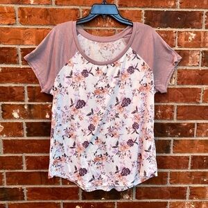 Torrid 1 Womens 1X Classic Fit Feather Light Slub Purple Floral Raglan Tee